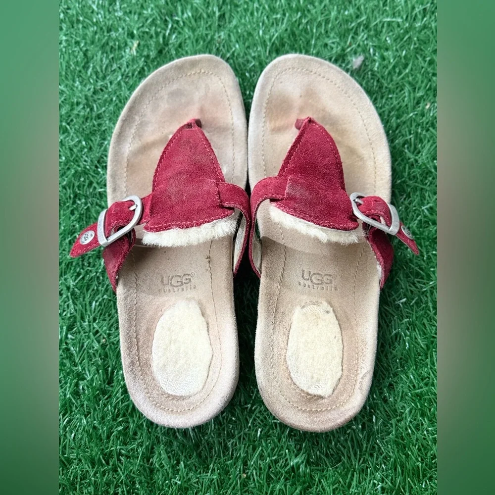 UGG Red Suede Buckle Sandals‎ Size 2
